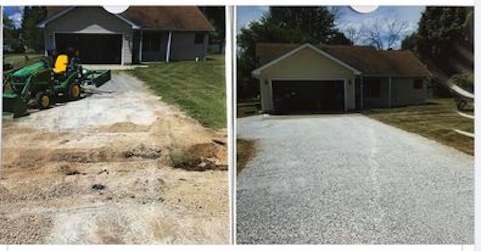 Rutted driveway rebuilt with fresh crushed limestone