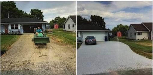 Residential gravel driveway before and after regrade