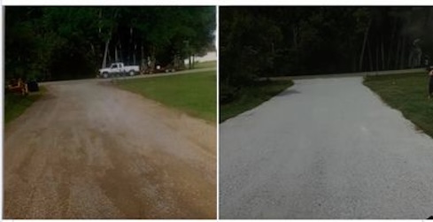 Worn gravel drive rebuilt with fresh limestone top