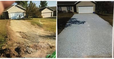 Muddy driveway repaired with a fresh gravel top course