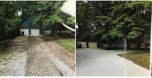 Long gravel driveway restored with new stone and compaction